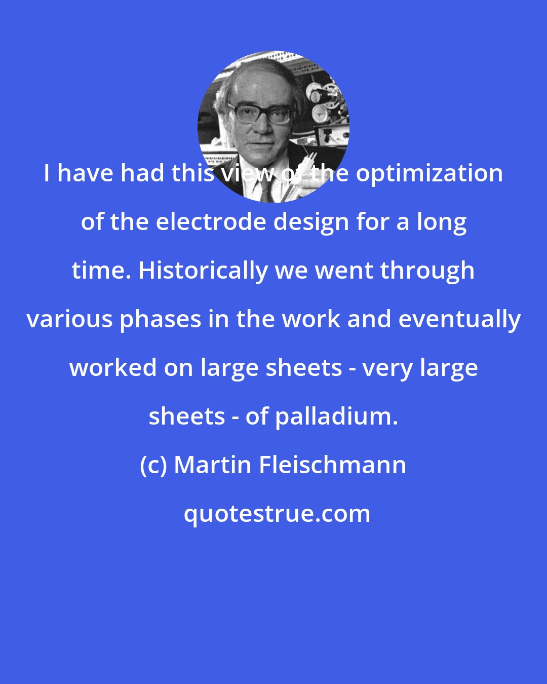 Martin Fleischmann: I have had this view of the optimization of the electrode design for a long time. Historically we went through various phases in the work and eventually worked on large sheets - very large sheets - of palladium.