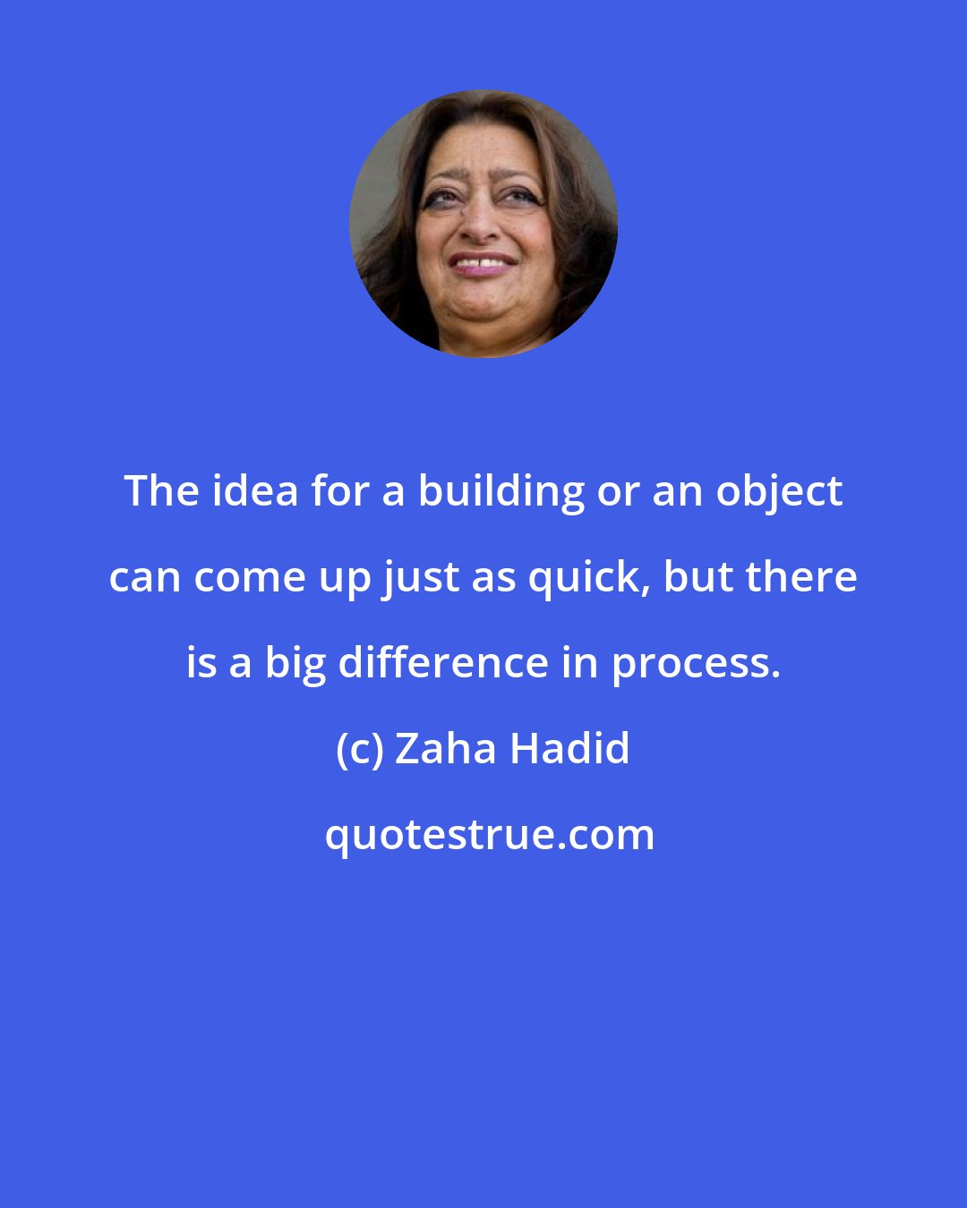 Zaha Hadid: The idea for a building or an object can come up just as quick, but there is a big difference in process.