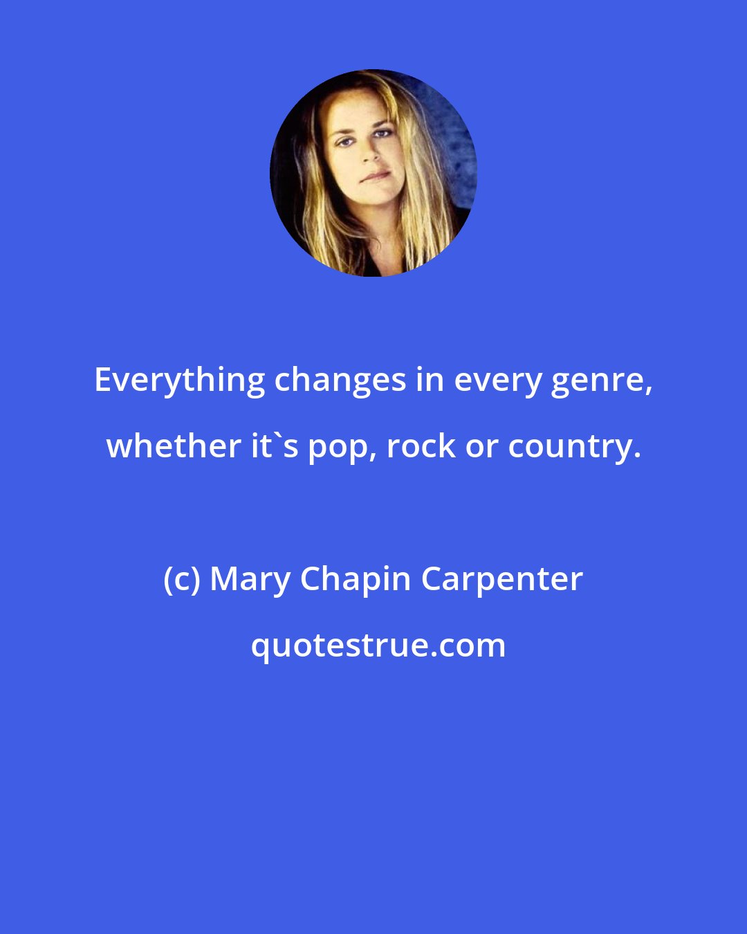 Mary Chapin Carpenter: Everything changes in every genre, whether it's pop, rock or country.