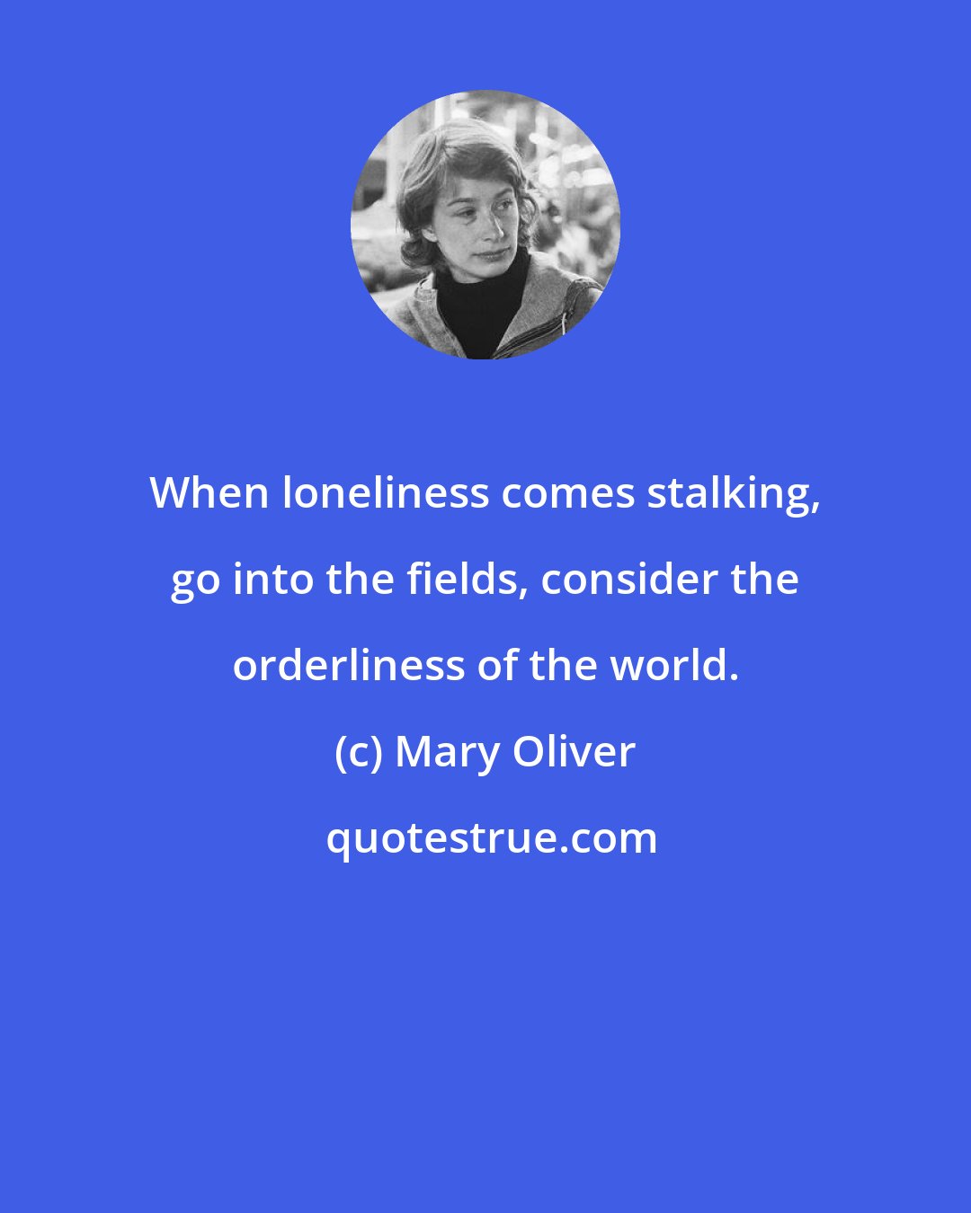 Mary Oliver: When loneliness comes stalking, go into the fields, consider the orderliness of the world.