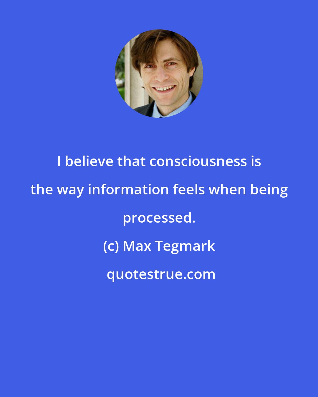 Max Tegmark: I believe that consciousness is the way information feels when being processed.
