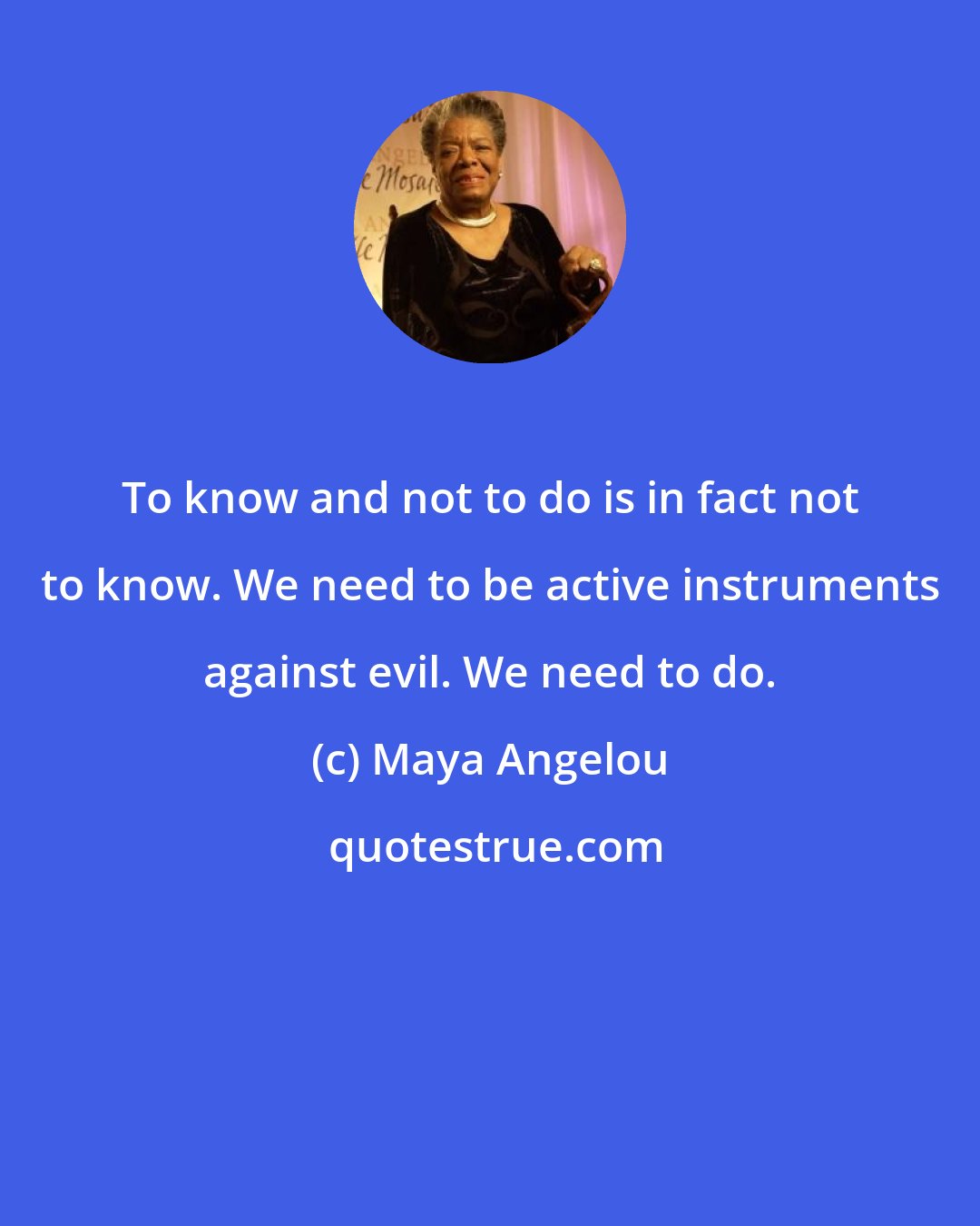 Maya Angelou: To know and not to do is in fact not to know. We need to be active instruments against evil. We need to do.