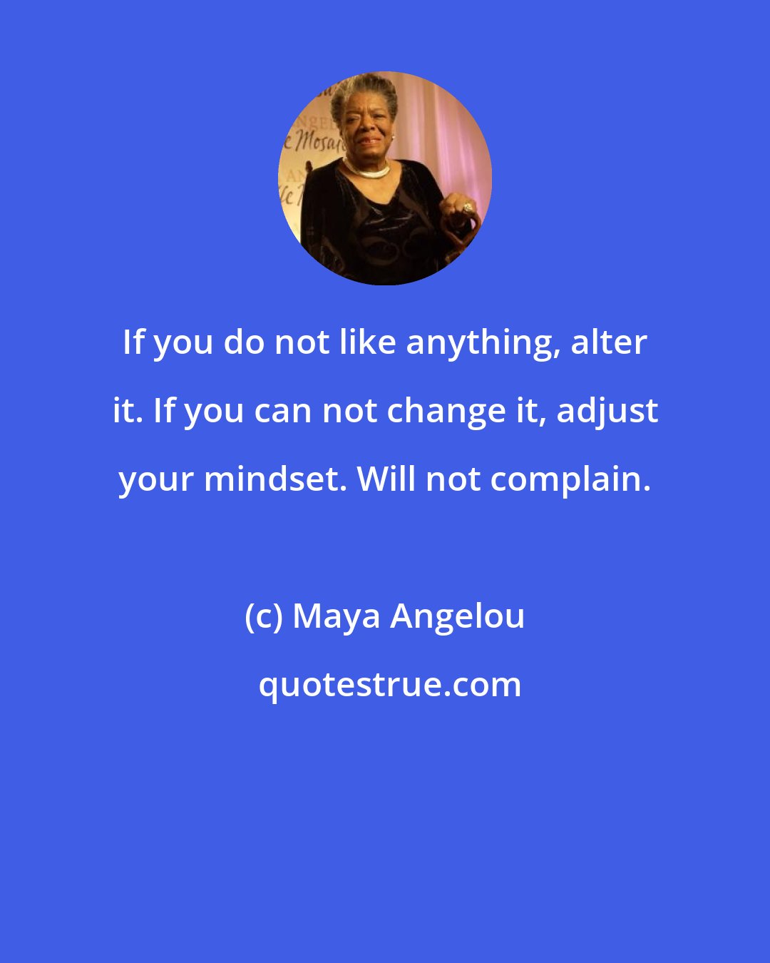 Maya Angelou: If you do not like anything, alter it. If you can not change it, adjust your mindset. Will not complain.