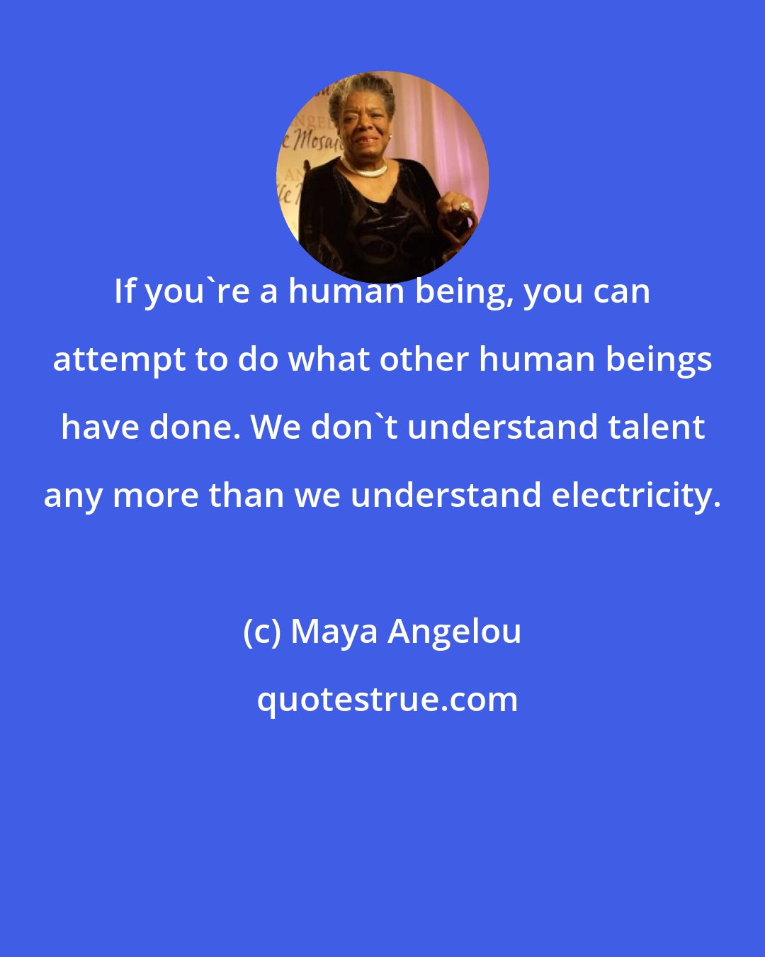 Maya Angelou: If you're a human being, you can attempt to do what other human beings have done. We don't understand talent any more than we understand electricity.