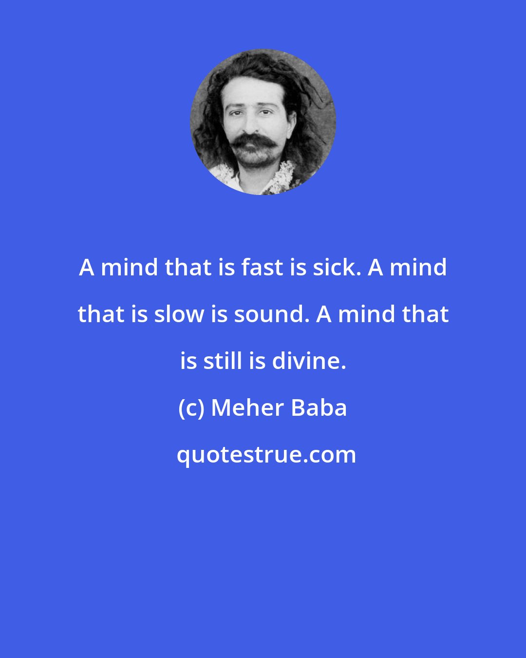 Meher Baba: A mind that is fast is sick. A mind that is slow is sound. A mind that is still is divine.