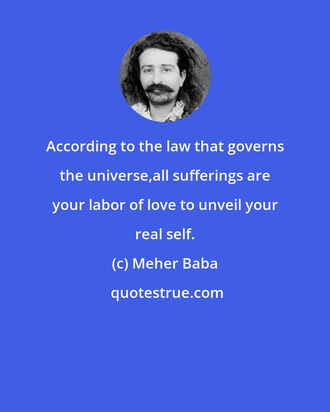 Meher Baba: According to the law that governs the universe,all sufferings are your labor of love to unveil your real self.