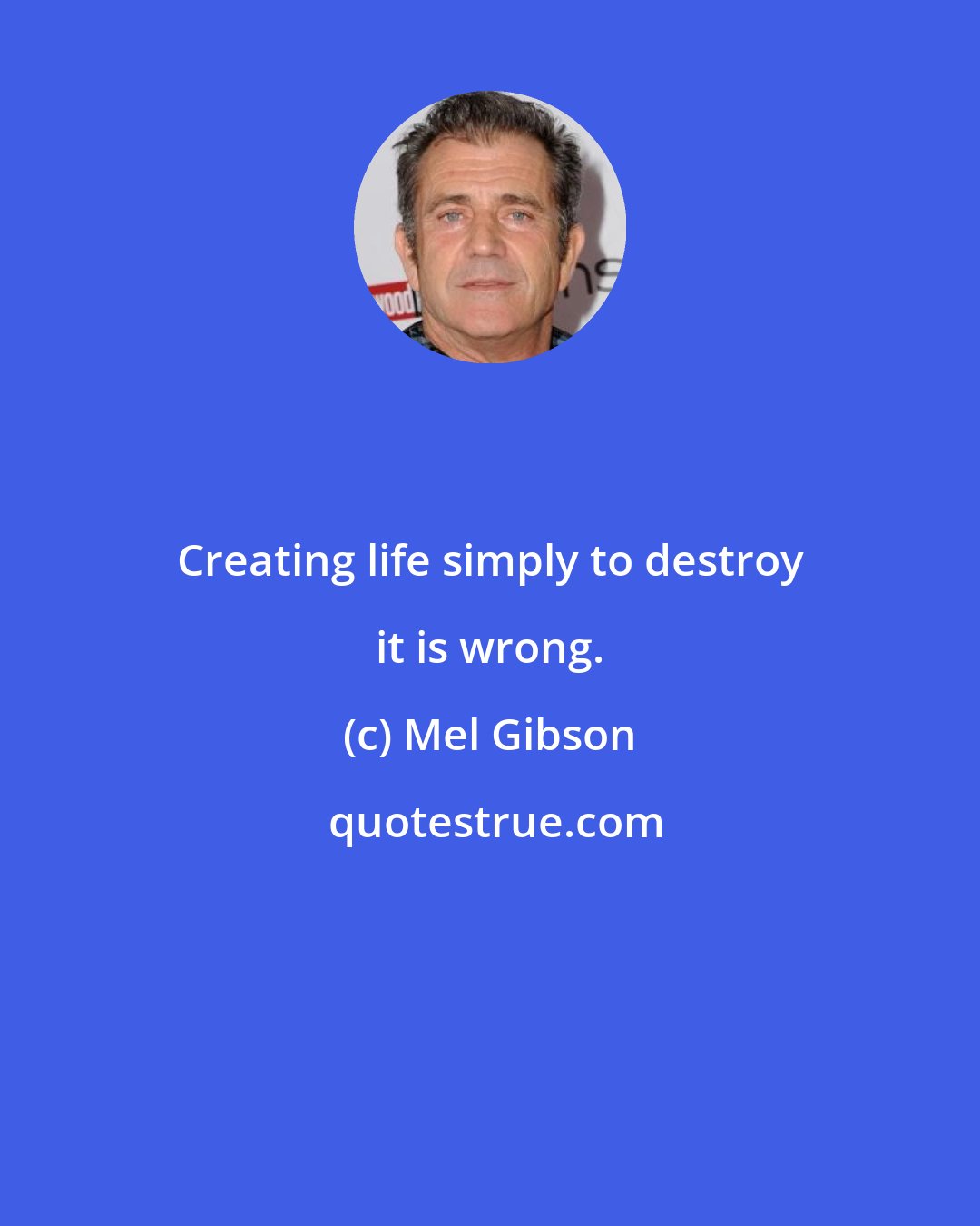 Mel Gibson: Creating life simply to destroy it is wrong.