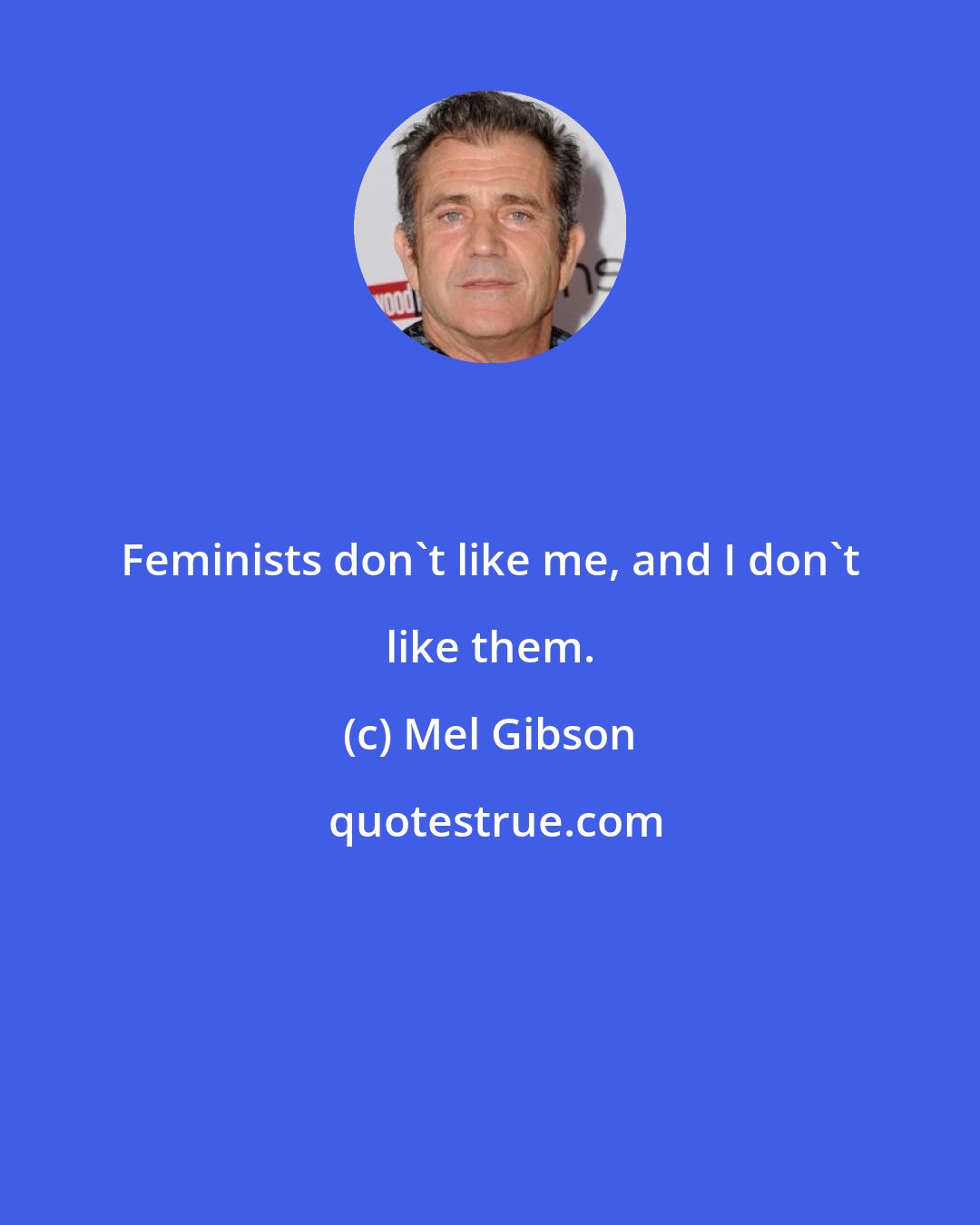 Mel Gibson: Feminists don't like me, and I don't like them.