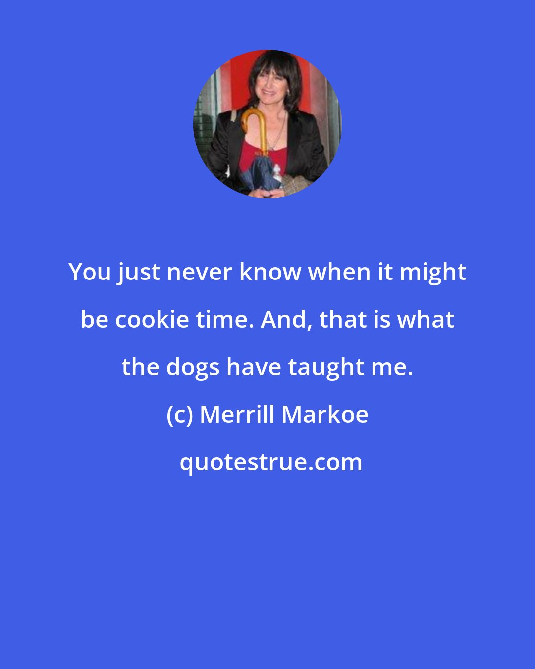 Merrill Markoe: You just never know when it might be cookie time. And, that is what the dogs have taught me.