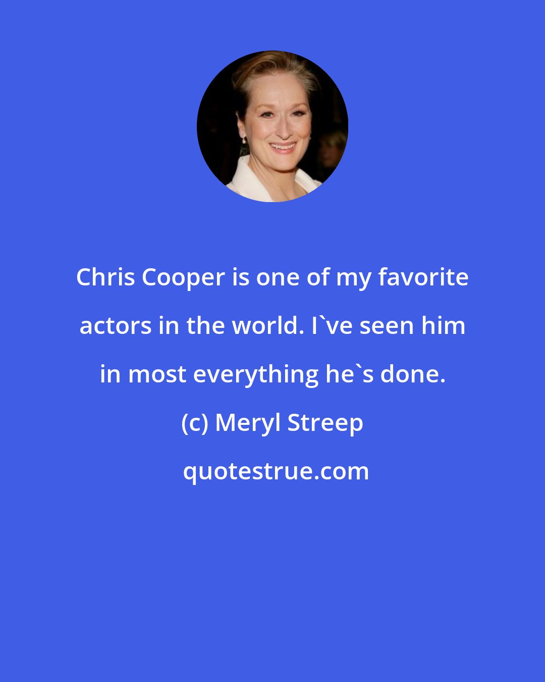 Meryl Streep: Chris Cooper is one of my favorite actors in the world. I've seen him in most everything he's done.