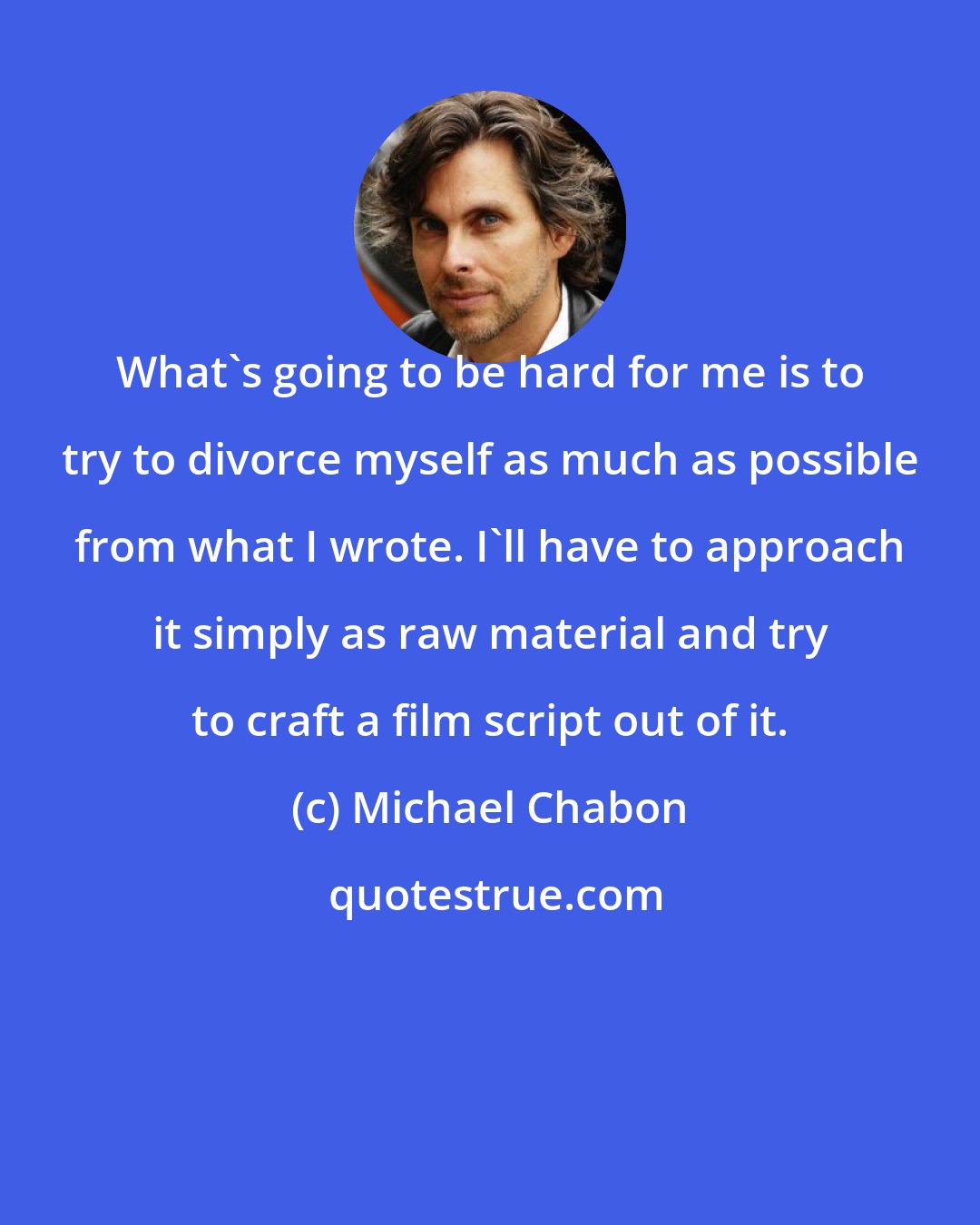 Michael Chabon: What's going to be hard for me is to try to divorce myself as much as possible from what I wrote. I'll have to approach it simply as raw material and try to craft a film script out of it.