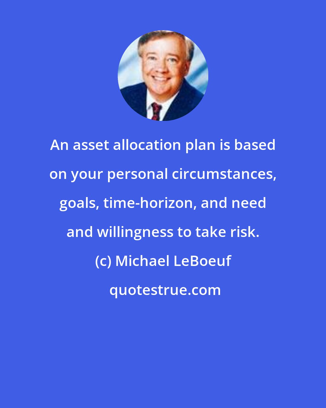 Michael LeBoeuf: An asset allocation plan is based on your personal circumstances, goals, time-horizon, and need and willingness to take risk.