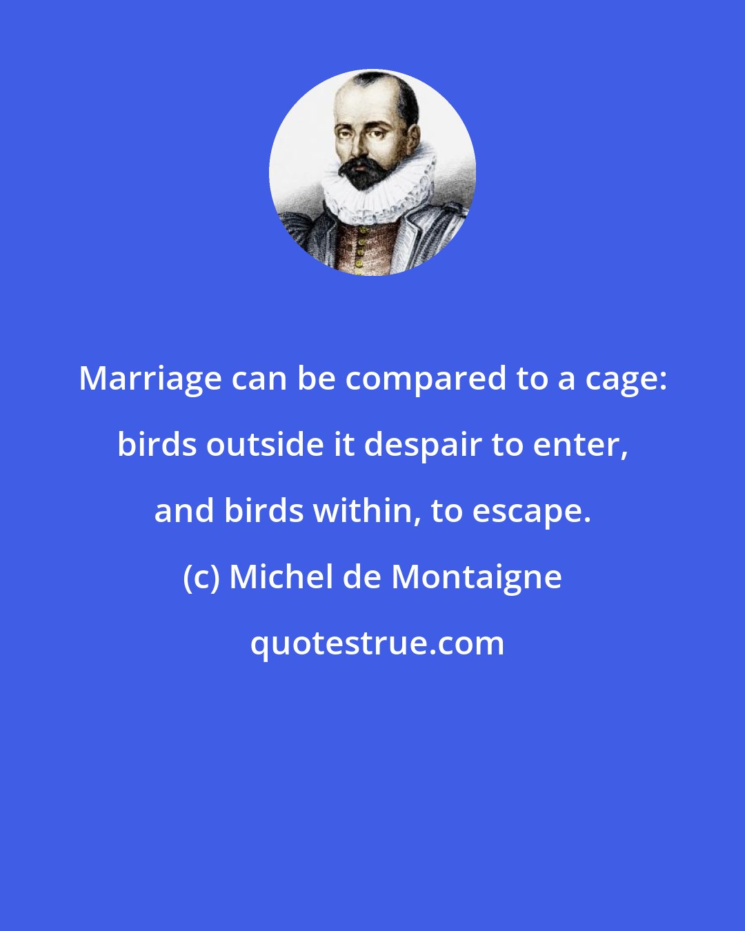 Michel de Montaigne: Marriage can be compared to a cage: birds outside it despair to enter, and birds within, to escape.