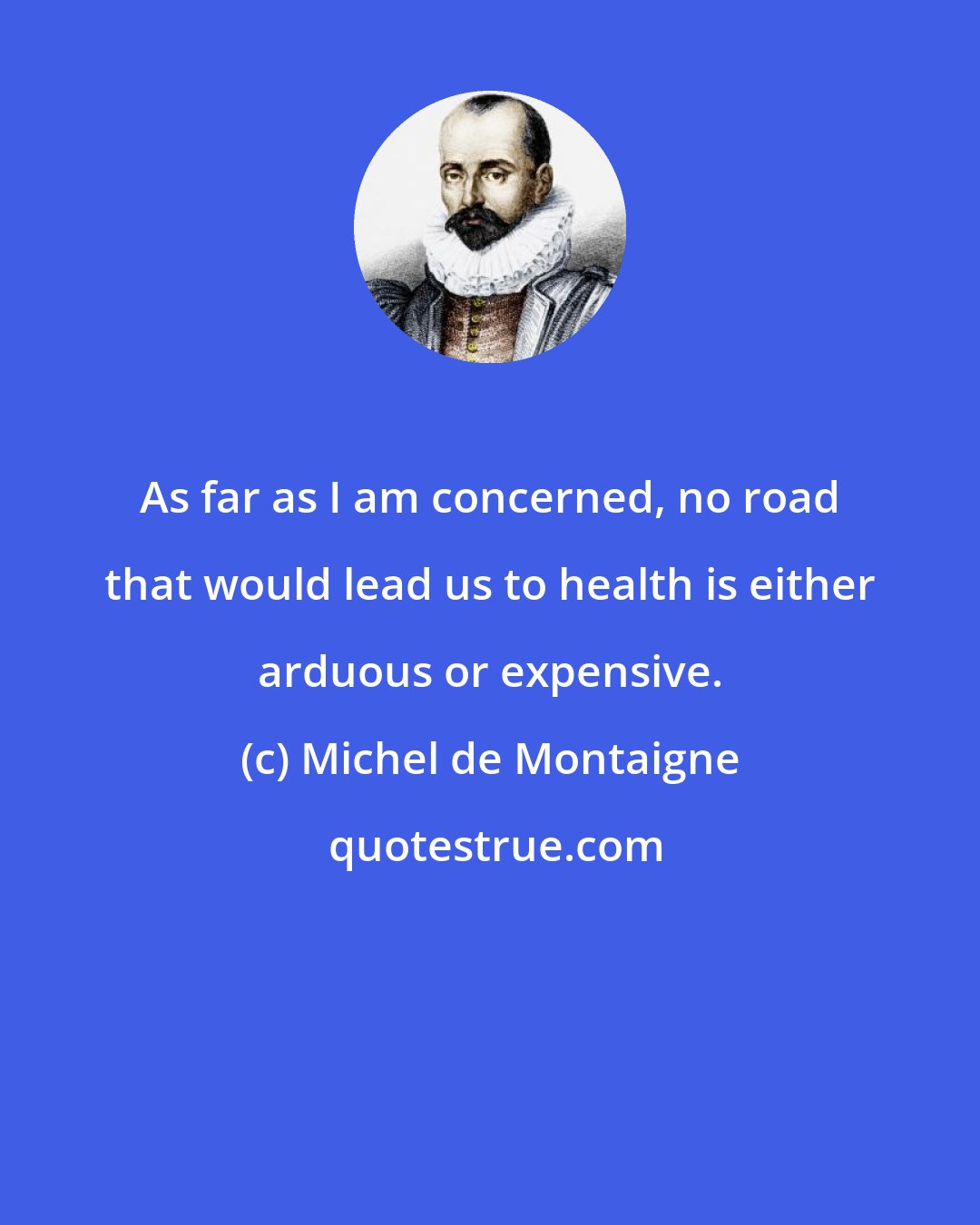 Michel de Montaigne: As far as I am concerned, no road that would lead us to health is either arduous or expensive.