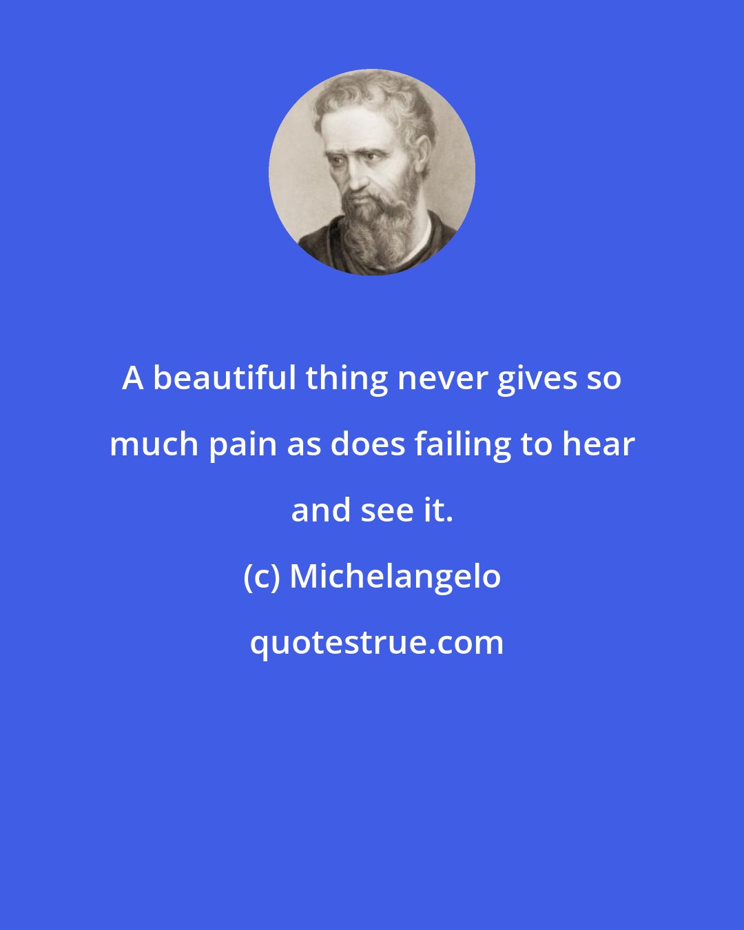 Michelangelo: A beautiful thing never gives so much pain as does failing to hear and see it.